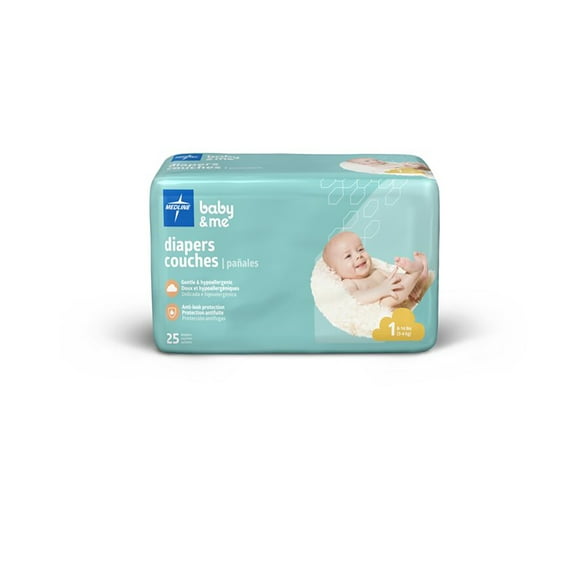 Medline Disposable Baby Diapers, Size 1 (8-14 lbs), Case of 200