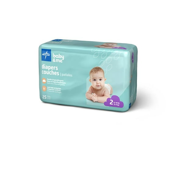 Medline Disposable Baby Diapers, Size 2 (12-18 LBS), Case of 200