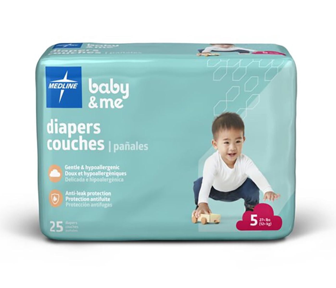 Medline Disposable Baby Diapers, Size 5 (27+ LBS), Case of 200