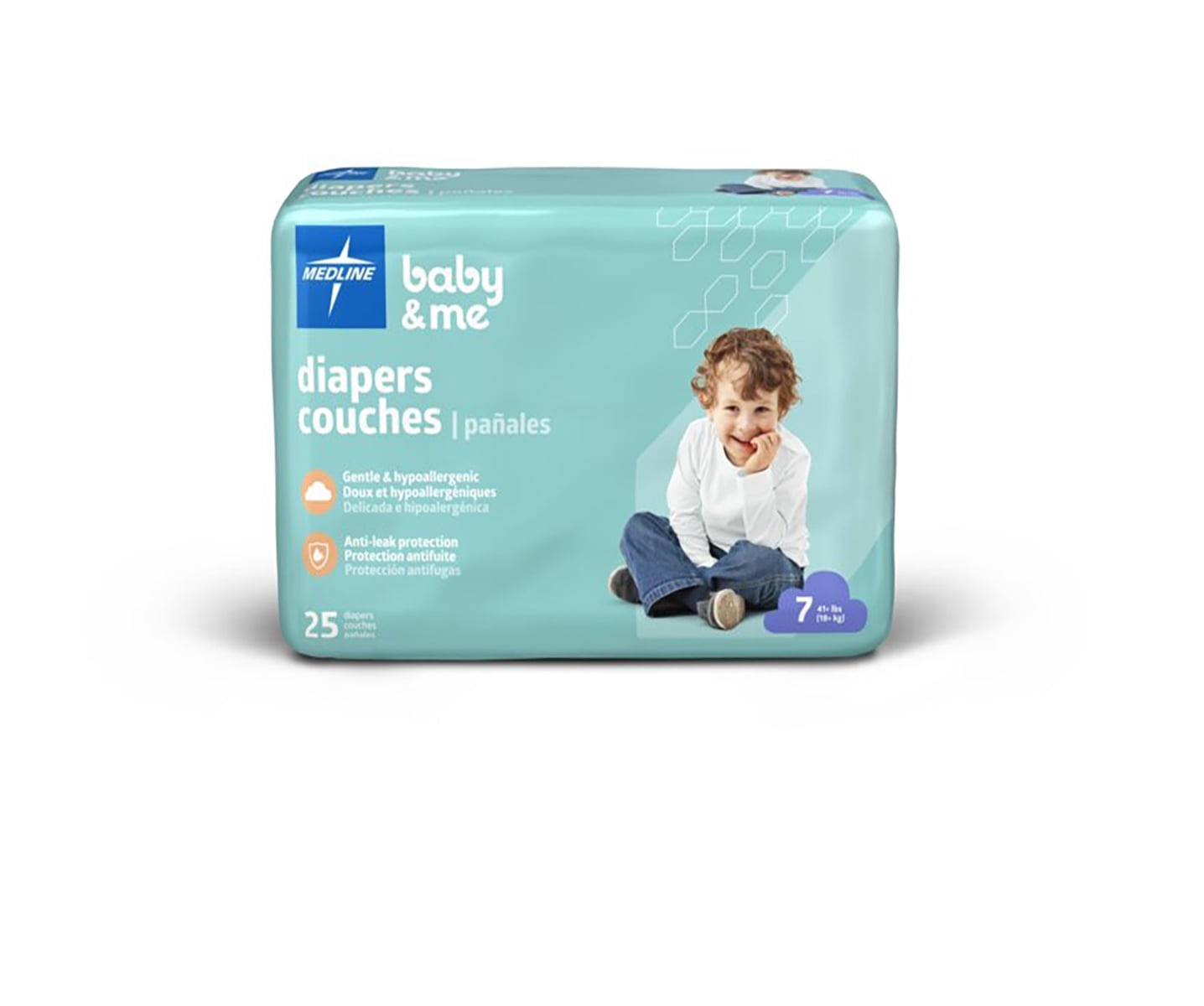 Medline Disposable Baby Diapers, Size 7 (41+ LBS), Case of 200