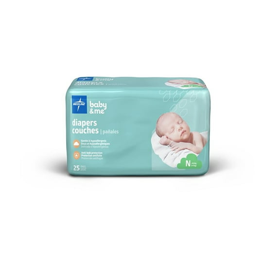 Medline Disposable Baby Diapers, Size N (Newborn), Under 10 LBS, Case of 200