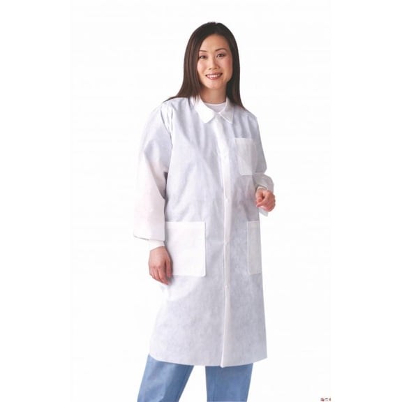 Medline Disposable Knit Cuff / Traditional Collar Multi-Layer Lab Coats White, XL, 30 Count, Unisex