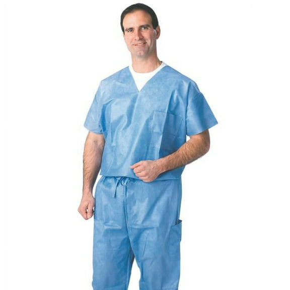 Medline Disposable Scrub Shirts, Large, Blue, Case Of 30