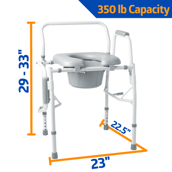 Medline Bedside Commode with Drop Arm and Padded Seat, Sturdy, Portable Toilet, 350 lb Weight Capacity, Steel, Gray