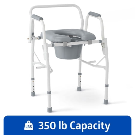 Medline Drop Arm Commode with Swing Away Arm, Padded Seat, Supports Up to 350 lbs, Gray