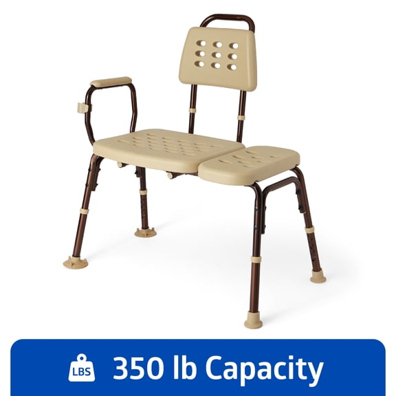 Medline Transfer Benches with Microban Antimicrobial Treatment, 350lb Capacity, Slip Resistant, Reversible Height-Adjustable Backrest