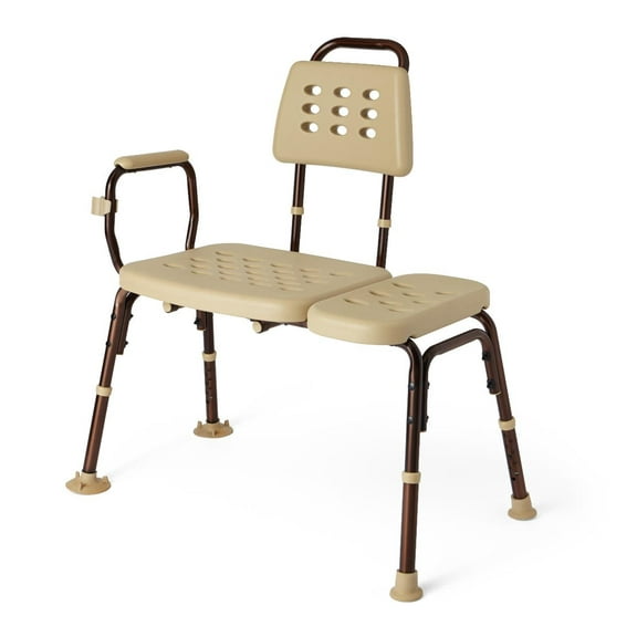 Medline Transfer Benches with Microban Antimicrobial Treatment, 350lb Capacity, Slip Resistant, Reversible Height-Adjustable Backrest