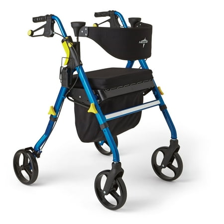 Medline Empower Rollator, Folding Rolling Walker, 8" Wheels, 300lb Weight Capacity, Blue Frame