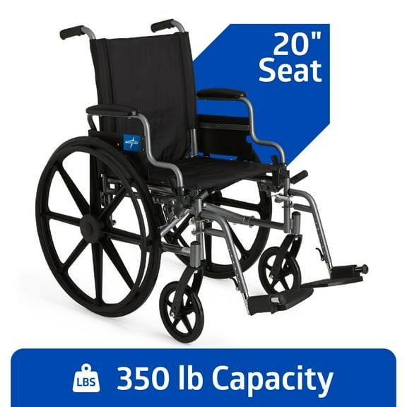 Medline Premium Lightweight Wheelchair, Flip-Back Desk Arms and Swing-Away Footrests, 20" x 18" Seat (W x D)
