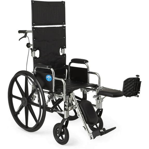 Medline Excel Reclining Wheelchair, 20" Wide Seat, Desk-Length Removable Arms, Elevating Leg Rests
