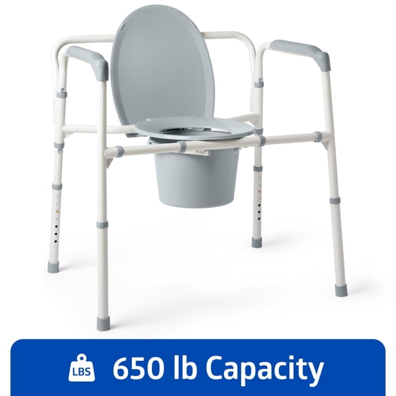 Medline Bariatric Extra-Wide Bedside Commode, Portable Toilet, Sturdy, 16.5-In Seat, 650 lb Weight Capacity, Steel, Gray