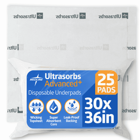 Medline Premium Ultrasorbs Disposable Adult Bed Pads for Incontinence, Furniture, or Pets, Extra Absorbent, 30 x 36in, 25 Count