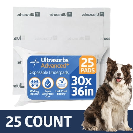 Medline Extrasorbs Premium Bed Pads, 30 in x 36 in, 25 Count, Disposable Incontinence Underpads