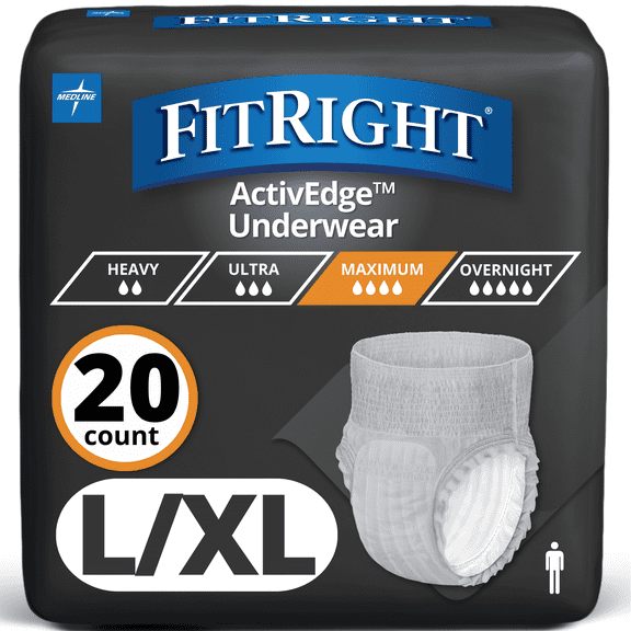 FitRight Incontinence Underwear for Men, Adult Diapers, Ultra Absorbent, Large/XL, 40in to 56in, 20 Count