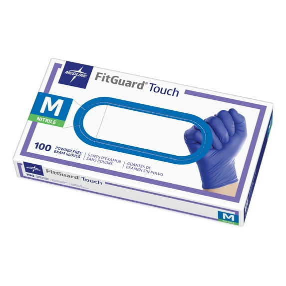 Medline FitGuard Touch Nitrile Exam Glove, 100 Count, Medium, Blue