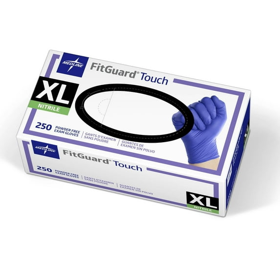 Medline FitGuard Touch Nitrile Exam Glove, 250 Count, X-Large, Blue