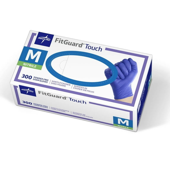 Medline FitGuard Touch Nitrile Exam Glove, 300 Count, Medium, Blue