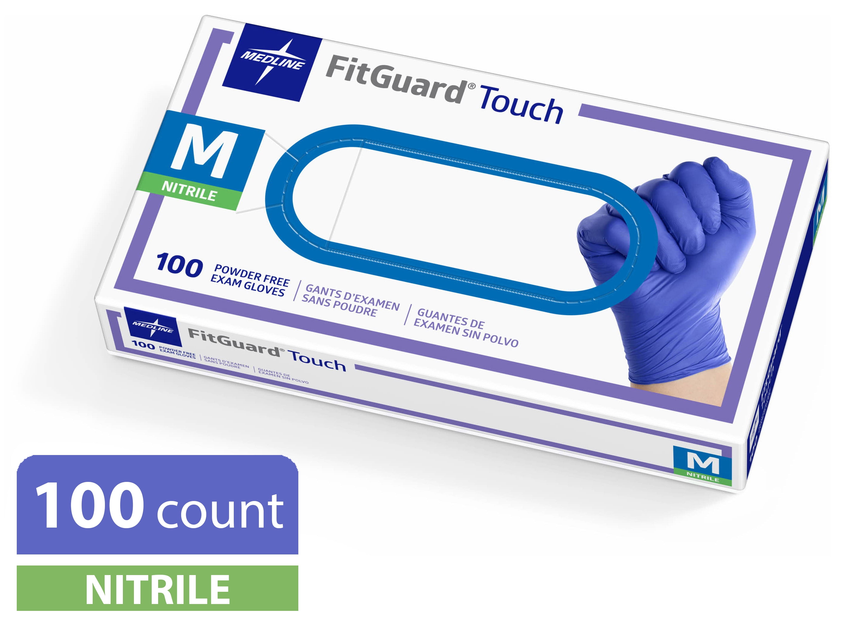 Medline FitGuard Touch Nitrile Exam Glove, Medium, Blue, 100 ct