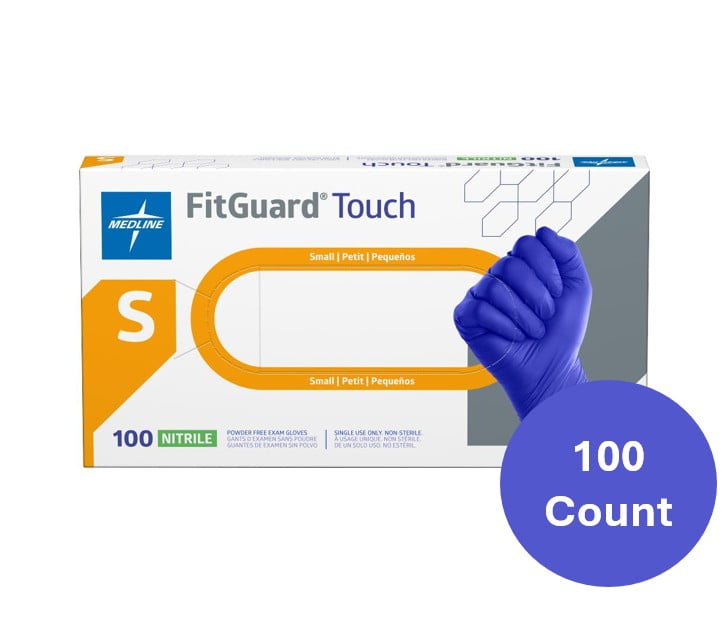 Medline FitGuard Touch Nitrile Exam Gloves, 100 Count, Small, Blue