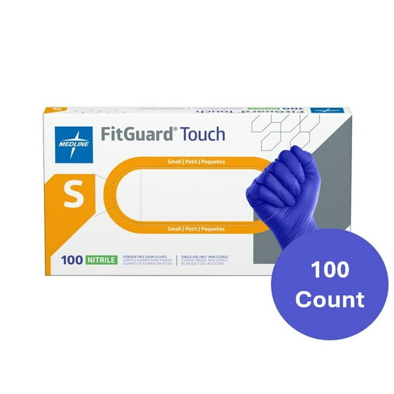Medline FitGuard Touch Nitrile Exam Gloves, 100 Count, Small, Blue