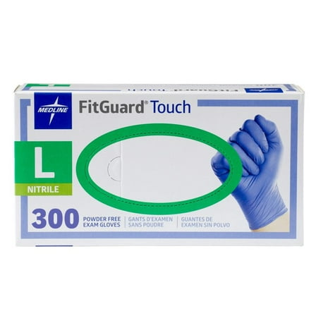 Medline FitGuard Touch Nitrile Exam Gloves, 300 Count, Large, Blue