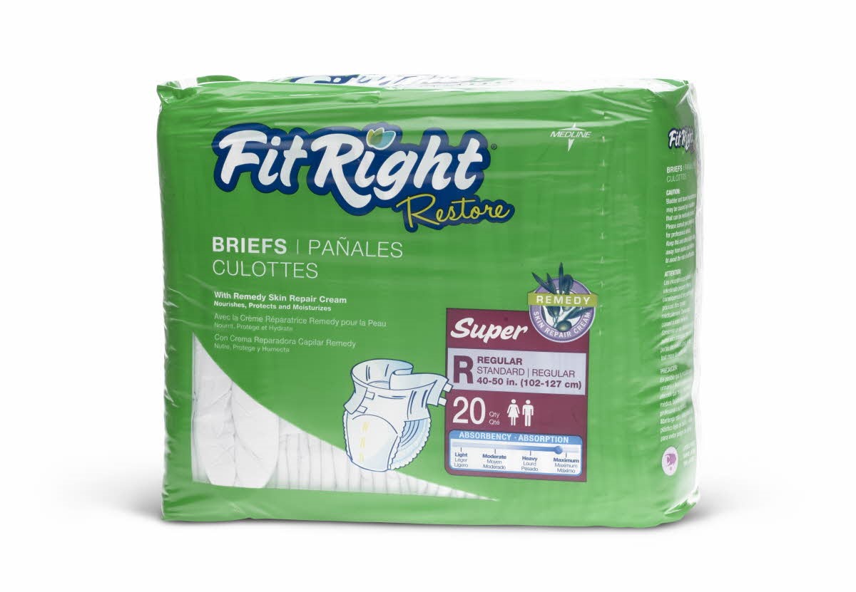 Medline FitRight Restore Extended Wear Briefs, Regular, 40" 50", 20 Ct