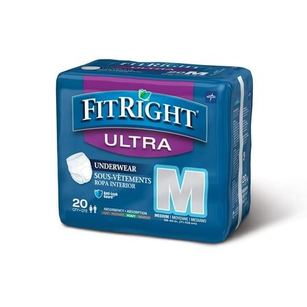 FitRight Incontinence Underwear for Men and Women, Adult Diapers, Ultra Absorbent, Medium, 28in to 40in, 20 Count