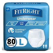 FitRight Incontinence Underwear for Men and Women, Adult Diapers, Ultra Absorbent, Large, 40in to 56in, 80 Count