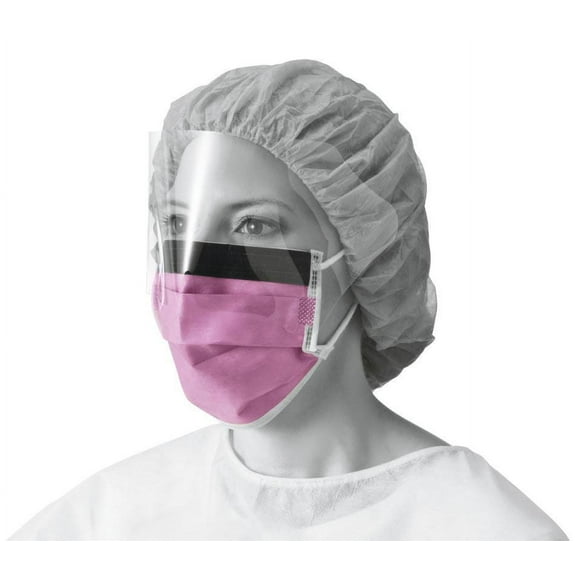 Medline Fluid-Resistant Mask with Eye Shield and Ear Loops, 100 Count, Purple