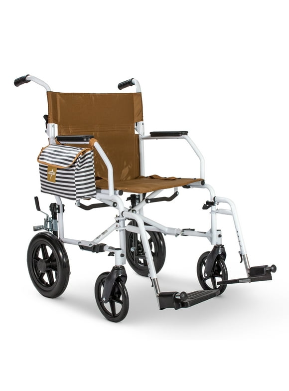 Medline Foldable Transport Chair with Microban For Seniors & Post-Surgery Patients, 300 lb. Weight Capacity, White