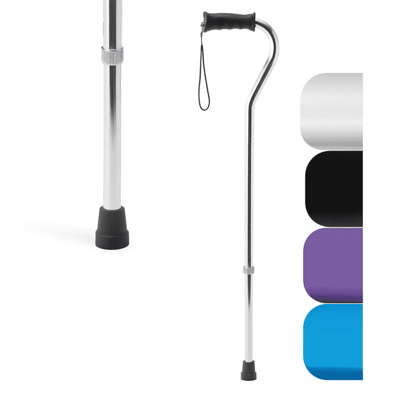 Medline Offset Walking Cane, Gel Grip, 29-In to 38-In Adjustable Height, 300 lb Weight Capacity, Aluminum, Chrome