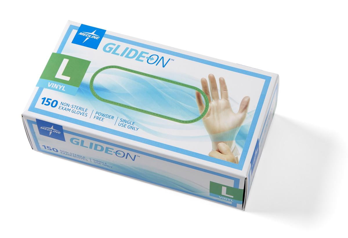 Medline Glide-On Powder-Free Clear Vinyl Exam Gloves Large ,1500 Per Case