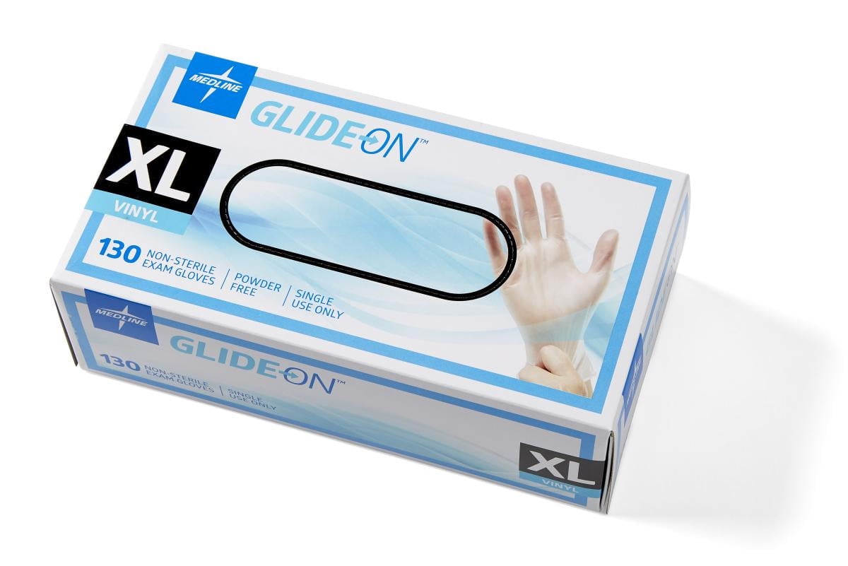 Medline Glide-on Powder-Free Clear Vinyl Exam Gloves Large,130 per Box