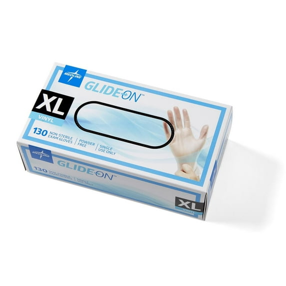 Medline Glide-on Powder-Free Clear Vinyl Exam Gloves Large,130 per Box