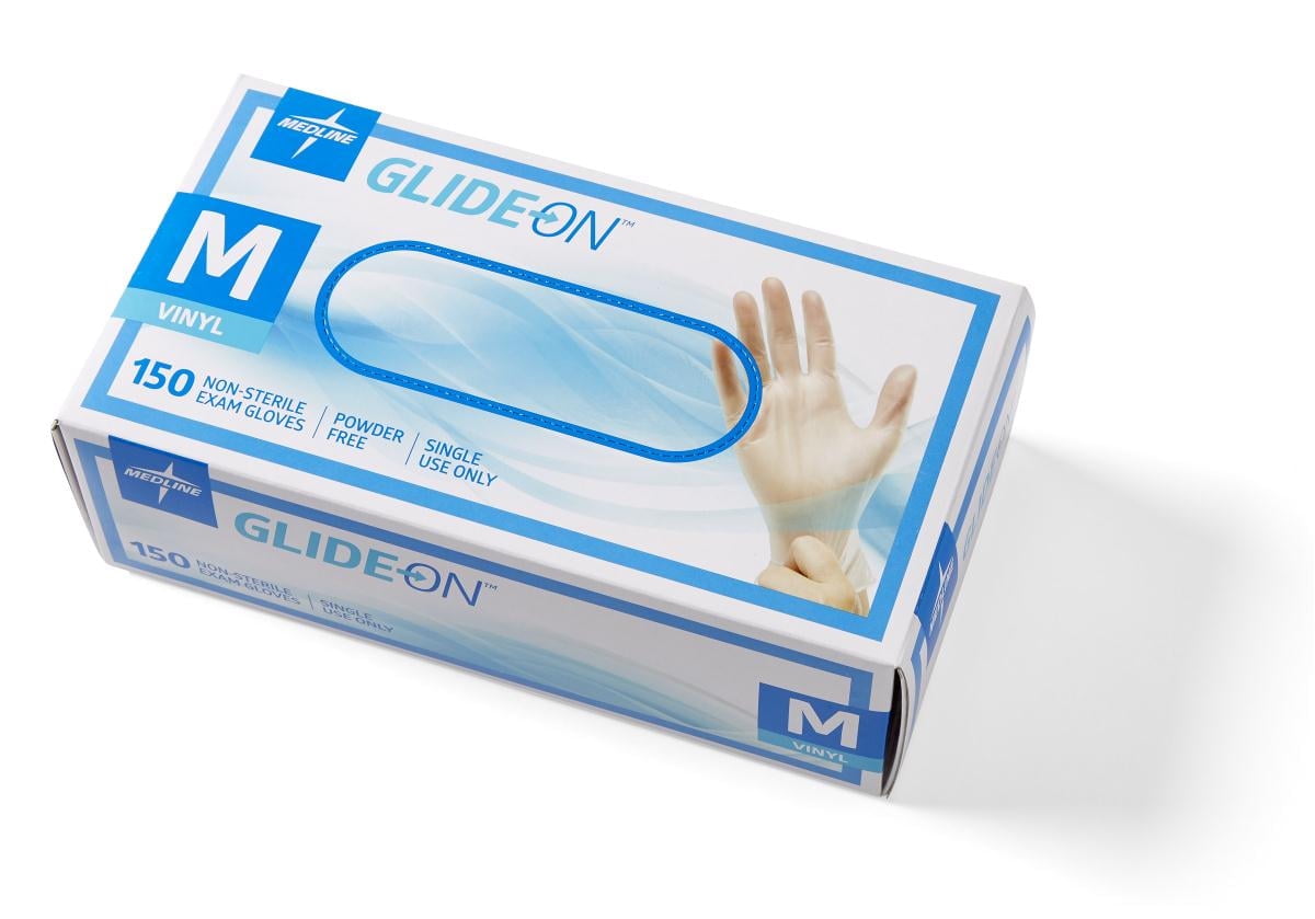 Medline Glide-on Powder-Free Clear Vinyl Exam Gloves Medium ,150 per Box