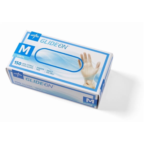 Medline Glide-on Powder-Free Clear Vinyl Exam Gloves Medium ,150 per Box