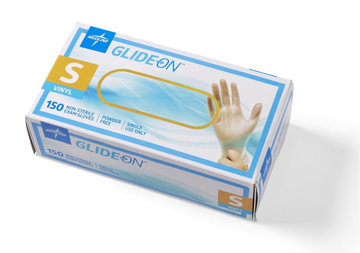 Medline Glide-on Powder-Free Clear Vinyl Exam Gloves Small ,150 per Box