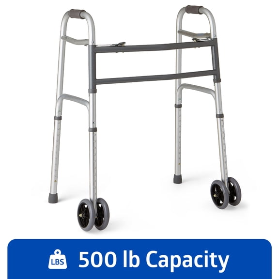 Medline Heavy-Duty Bariatric Folding Walker, 5 in Wheels, Ergonomic Handles