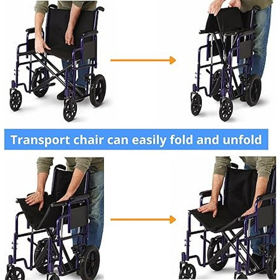 Medline Heavy Duty Transport Chair supports up to 500 lbs., Bariatric Transport Wheelchair, 22" x 18" seat, Blue Frame