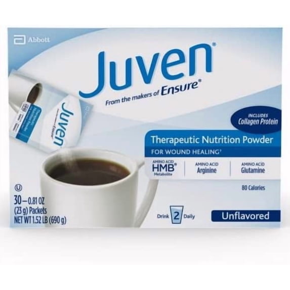 Juven Therapeutic Nutrition Drink Mix Powder for Wound Healing Support, Includes Collagen Protein, Unflavored, 30 Count