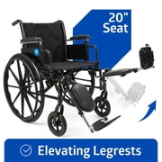 Medline Wheelchair with Swing-Back Removable Desk Arms, Elevating Legrests, 20-In Seat, Height Adjustable, 300 lb Weight Capacity, Black