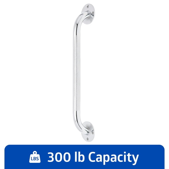 Medline 18In Steel Knurled Chrome Grab Bar for Seniors, 300 lb Capacity