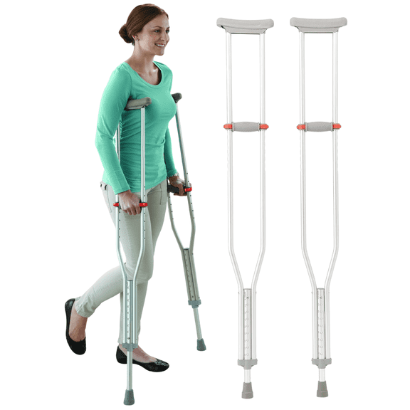 Medline Crutches for Adults, Lightweight, 5'2"-5'10", Regular, 300 lbs, Weight Capacity, Aluminum, Silver