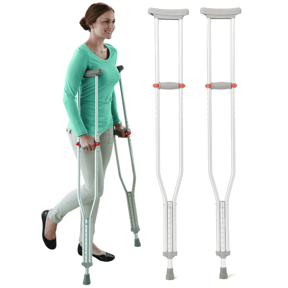Medline Crutches for Adults, Lightweight, 5'10"-6'6", Tall, 300 lbs, Weight Capacity, Aluminum, Silver