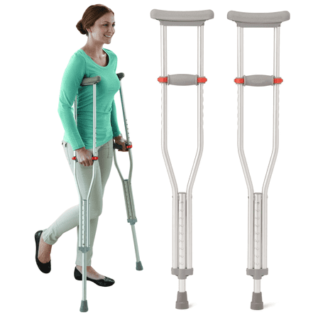 Medline Crutches for Adults, Lightweight, 4'6"-5'2", Youth, 300 lbs, Weight Capacity, Aluminum, Silver
