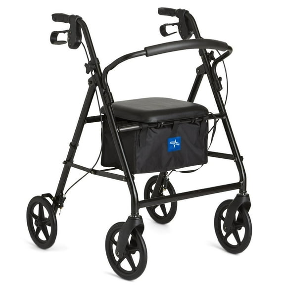 Medline Lightweight Aluminum Rollator, Folding Walker with 8" Wheels and 300 lbs Capacity, Black Frame