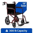 thumbnail image 1 of Medline Transport Wheelchair with Permanent Full-Length Arms and Handbrake, Lightweight, Swing-Away Footrests, 300 lb Weight Capacity, Red, 1 of 6