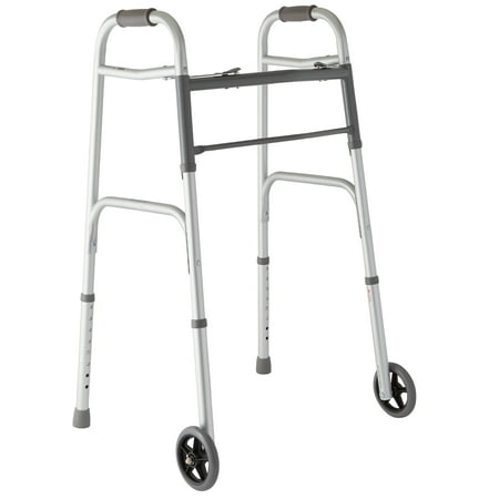 Medline Lightweight Folding Walker with 5” Wheels, Aluminum Frame Supports up to 300 lbs