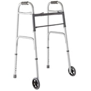 Medline Lightweight Folding Walker for Seniors with 5-Inch Wheels, Steel, 300-lb Capacity, Silver