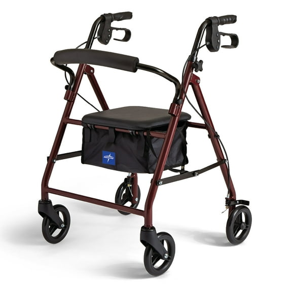 Medline Junior Folding Rollator with 6 Inch Wheels, 250 lb Capacity, Burgundy Frame